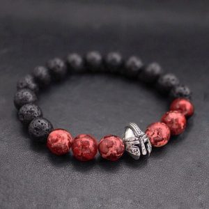 Мужской браслет SPARTAN SILVER || red & lava из бусин фото